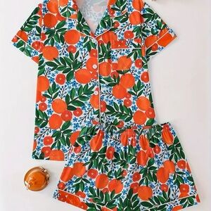 Orange Floral Pajama Set